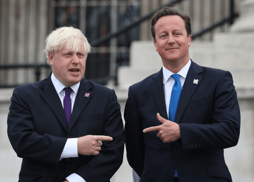 LONDON, ENGLAND - AUGUST 24:  Prime Minister David Cameron (R) stands with London Mayor Boris Johnson as the Olympic cauldron is lit for the Paralympic Games in Trafalgar Square on August 24, 2012 in London, England. The London 2012 Paralympic Games open on August 29, 2012 for 12 days.  (Photo by Peter Macdiarmid/Getty Images)