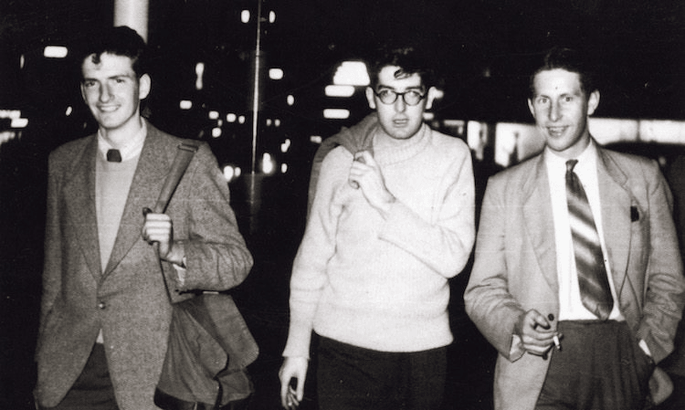 Kevin Ireland, a visitor from Hawkes Bay and Robin Dudding up to no good one night in Auckland, c1956 (Image: supplied) 