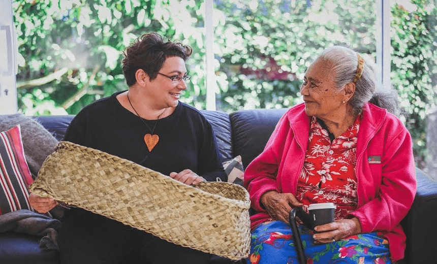 Metiria Turei, left, with a whakakura 
