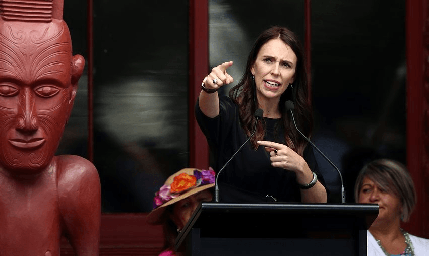 Jacinda Ardern speaks at Te Whare Runanga in 2018. Photo by Phil Walter/Getty Images 
