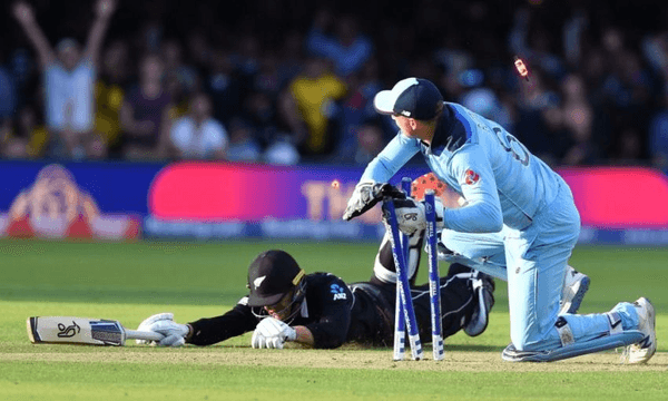 The moment the Black Caps lost, or rather the moment they didn’t win, the cricket world cup (Photo by Paul ELLIS / AFP / Getty) 
