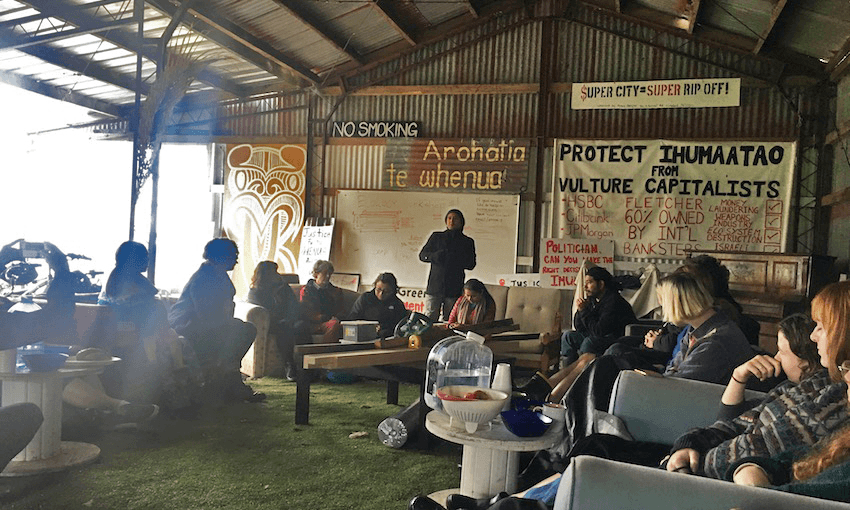 Emil’ Keme addresses the group at Kaitiaki Village. 
