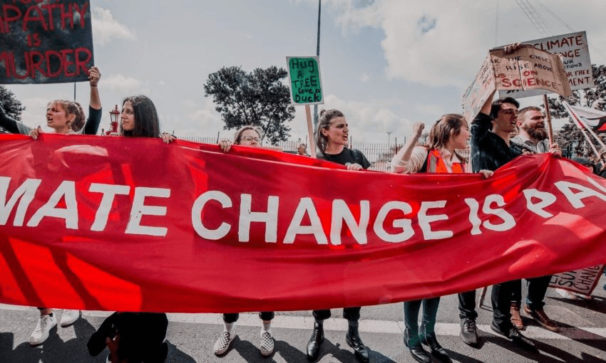 Chlöe Swarbrick at the Auckland climate strike. Photo: Julie Zhu 
