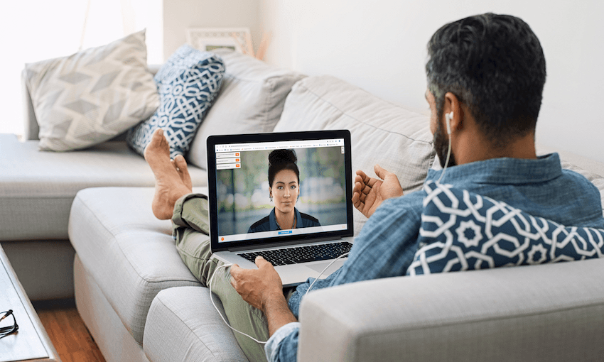 Mature couple making video call