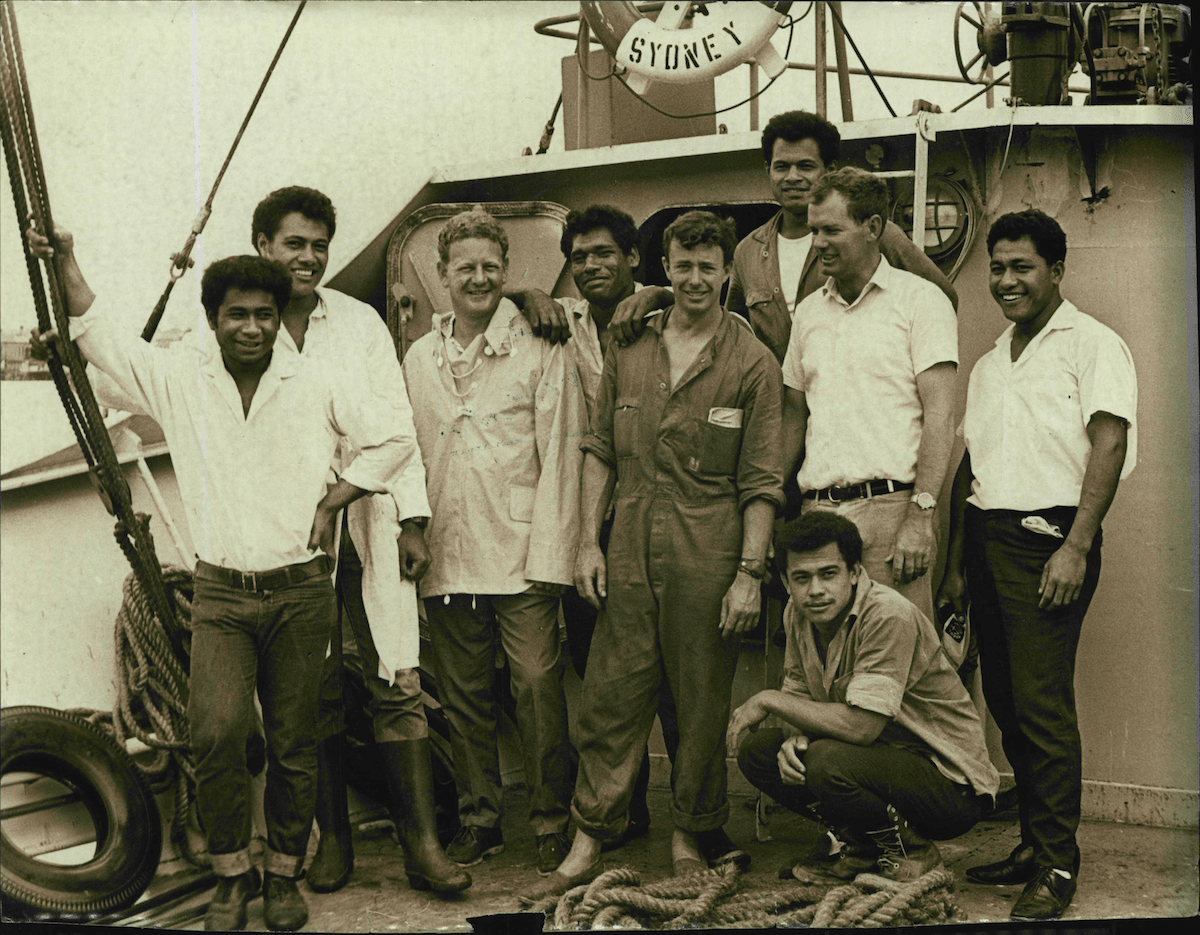 (L-R) David, John, Peter, Luke, Bill, Stephen, Jim Kolo and Mano. January 06, 1968. (Photo by John Raymond Elliott/Fairfax Media via Getty Images). 
