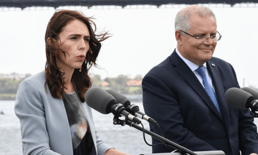 Jacinda Ardern and Scott Morrison in February 2020 (Getty Images) 
