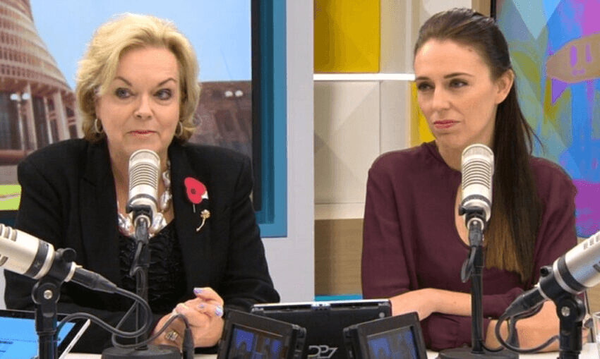 Current National leader Judith Collins and Labour leader Jacinda Ardern appear together on the AM Show, April 2017. 
