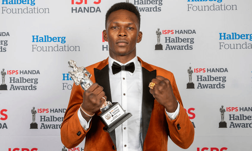 Israel Adesanya at the Halberg Awards on February 13, 2020 where he was named Sportsman of the Year. (Photo by Dave Rowland/Getty Images) 
