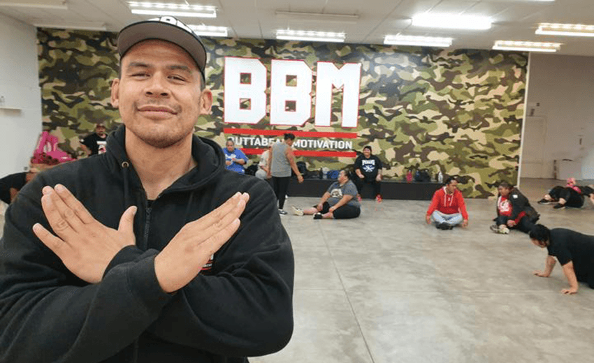 Dave ‘the Brown Butterbean’ Letele, at his Buttabean HQ in Manukau. (Photo: RNZ / Rowan Quinn) 
