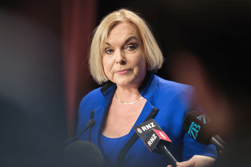 National Party leader Judith Collins speaks to the media following The Press Leaders Debate in Christchurch