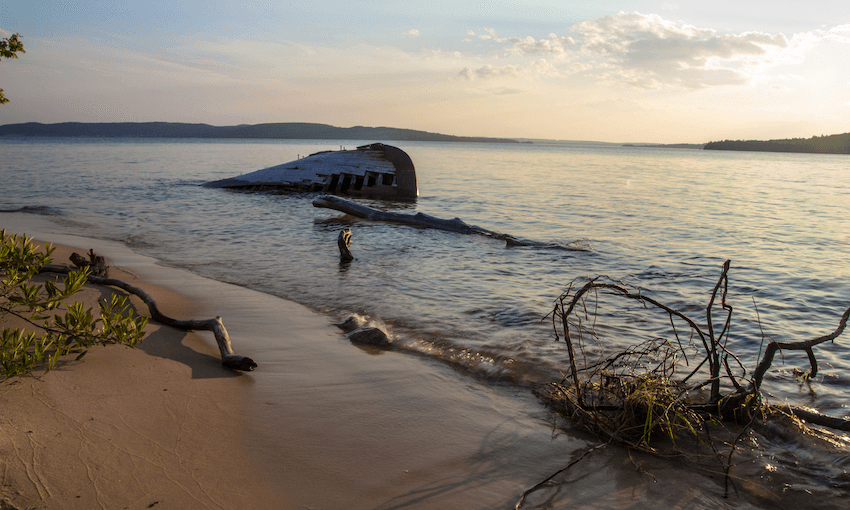 shipwreck on the shore of an island