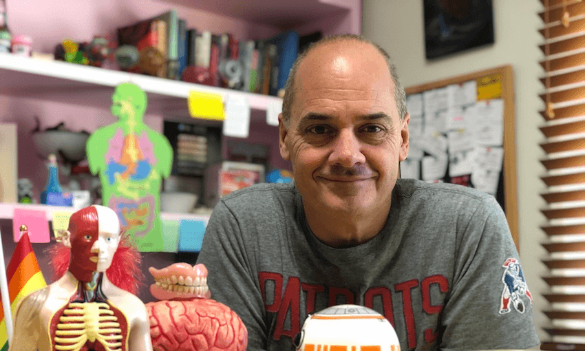 The poet in his clinic at the Horowhenua Youth Health Service (Photo: Ōriwa Hakaraia) 
