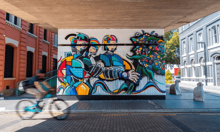 Street art under a bridge in Vogel St, in the heart of Dunedin’s Warehouse Precinct. (Photo: Hugo Van Dorsser/DunedinNZ) 
