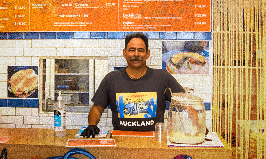 Manuel Moreno Gonzalez behind the counter at his new restaurant Miss Torta. (Photo: Charlotte Muru-Lanning) 
