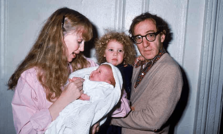 Mia Farrow, Woody Allen, Dylan Farrow (at back) and Satchel (aka Ronan) Farrow as a baby, 1987. (Photo: Supplied) 
