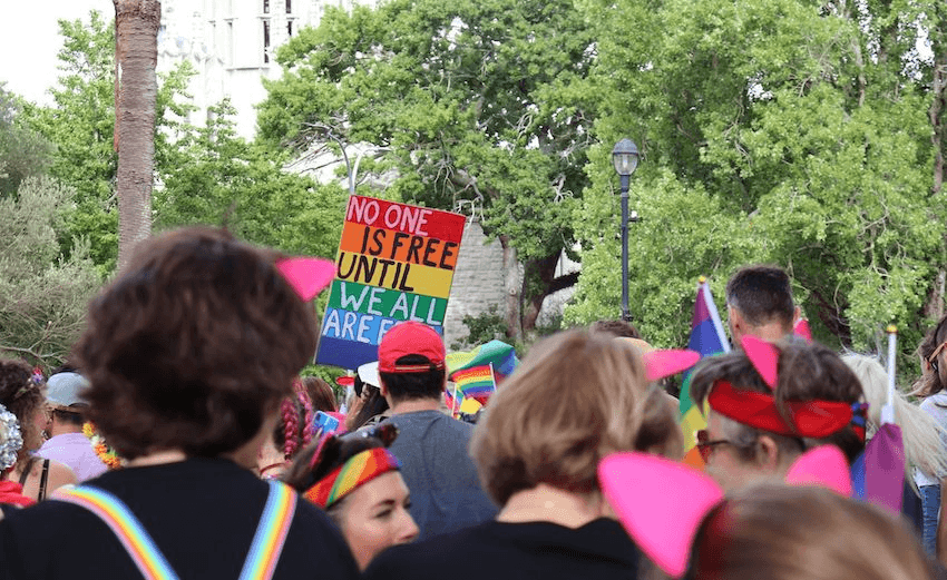 A sign that reads "No One is Free Until We're All Free" at OurMarch 2020. (Photo: Sam Clarke)