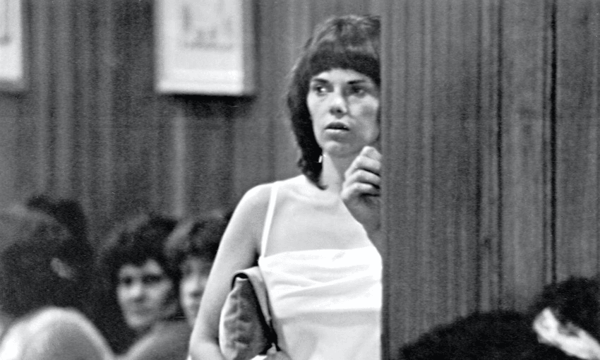 'Mrs Lindy Chamberlain at the court awaiting the coroner's decision.' She was committed for trial on a charge of having murdered her nine-week old daughter Azaria. Picture published in The Age 3 February 1982. Neg: P Gram X 3210/12 THE AGE Picture by MICHAEL RAYNER Hard copy see P: CHAMBERLAIN, Lindy and Michael