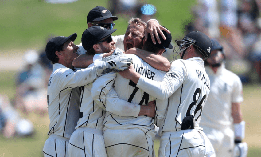 Neil Wagner, currently fourth ranked test bowler in the world, expresses a modicum of satisfaction after taking an English wicket in 2019. Photo by Gareth Copley/Getty Images 
