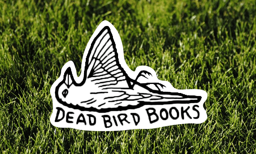 Illustration of a dead bird with the words "Dead Bird Books" underneath, all on a backdrop of lawn