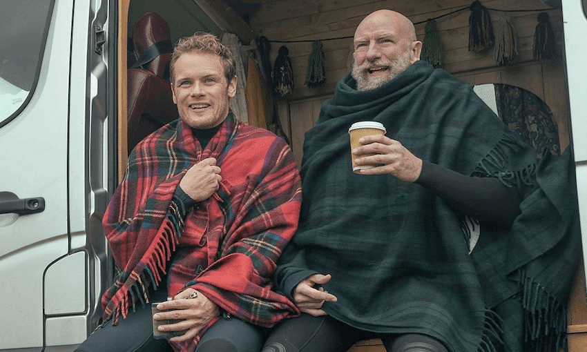 Sam Heughan and Graham McTavish head up Men in Kilts, which you can now watch on Neon. (Photo: Supplied) 
