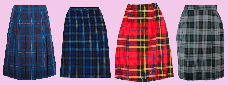 Four plaid uniform skirts