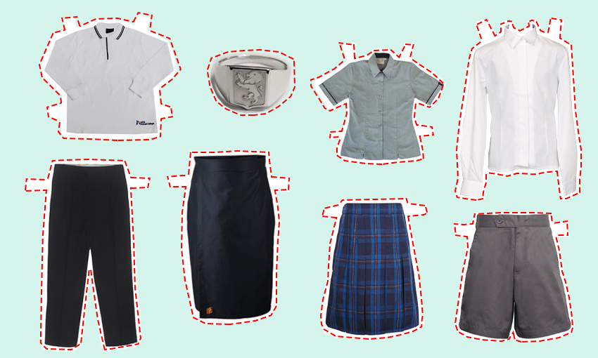 School uniforms in the style of cut out paper doll outfits